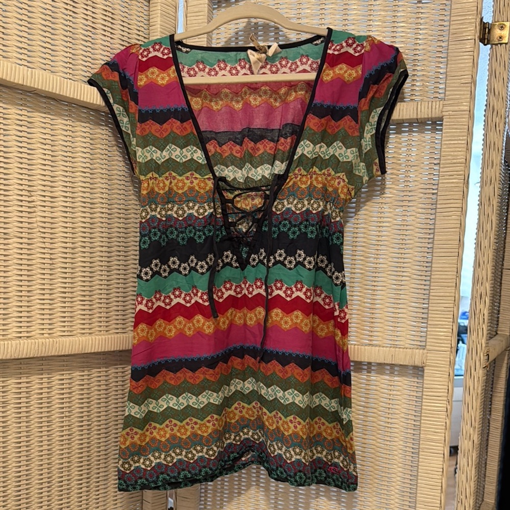 Multicolor Women's Tunic/Top with Lace-Up Detail